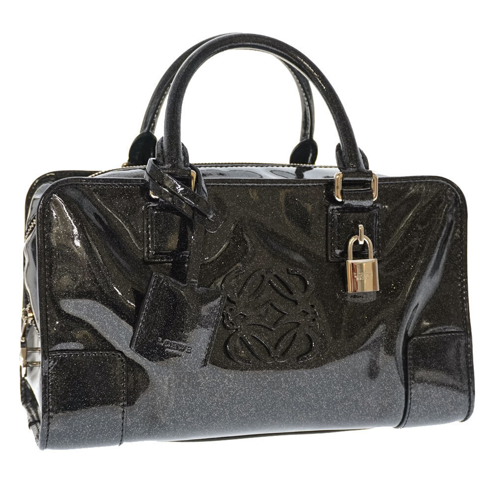 LOEWE Amazona handbag black glitter logo Patent Vernis leather bag